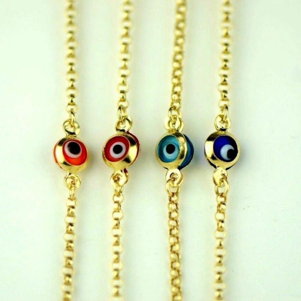 Solid 14k Yellow Gold Evil Eye Bracelet - image 5
